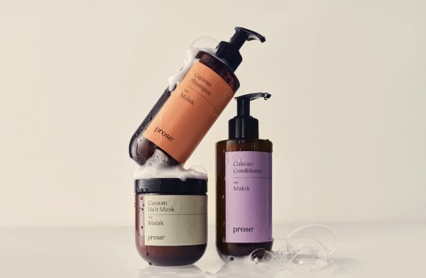 Personalized Prose shampoo, conditioner, and hair mask bottles